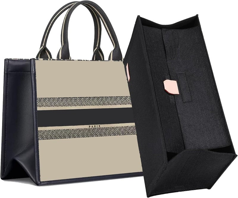 Doxo Purse Organizer Insert, Felt Bag Organizer Insert with Zipper, Perfect for Lv Onthego GM 40 & D Book Tote Large (Black-With Cover, XL) - Image 1