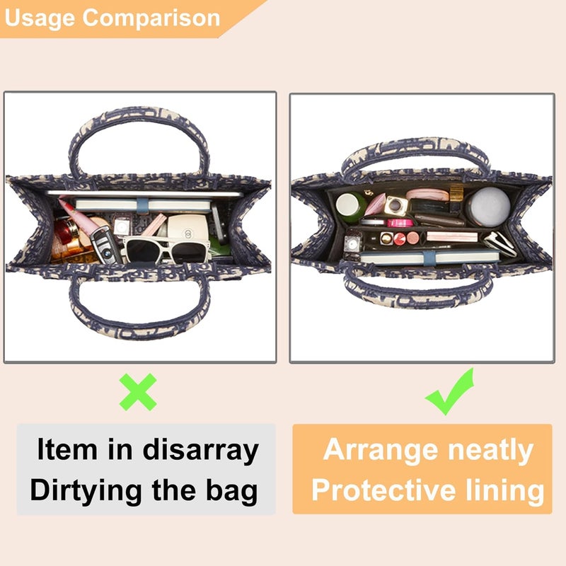 Doxo Purse Organizer Insert, Felt Bag Organizer Insert with Zipper, Perfect for Lv Onthego GM 40 & D Book Tote Large (Black-With Cover, XL) - Image 3
