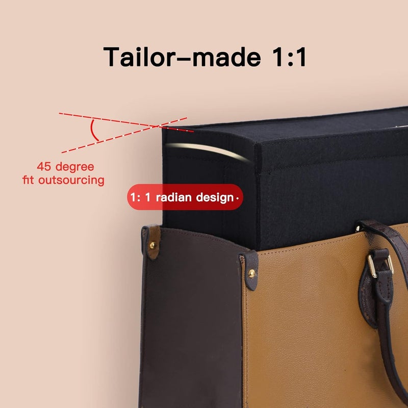 Doxo Purse Organizer Insert, Felt Bag Organizer Insert with Zipper, Perfect for Lv Onthego GM 40 & D Book Tote Large (Black-With Cover, XL) - Image 5