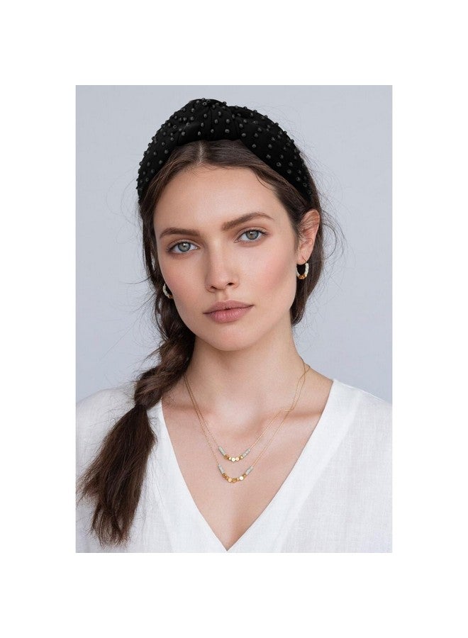YISSION 1PC Pearl Knotted Headband for Women Non Slip Beaded Headband Wide Pearl Headbands for women Jeweled Embellished Hairband Black Head Band Hair Accessories for Women Girls - Image 3