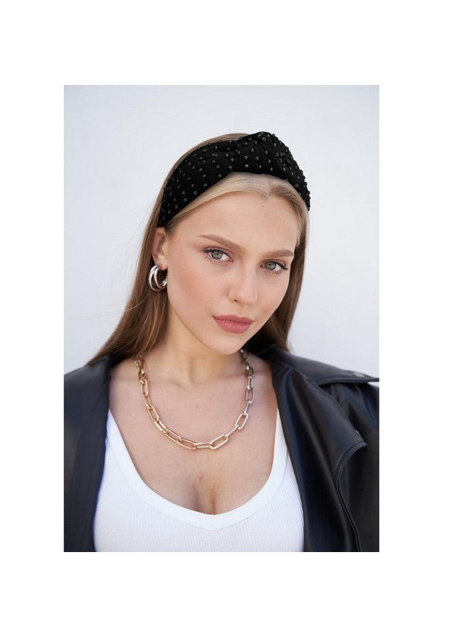 YISSION 1PC Pearl Knotted Headband for Women Non Slip Beaded Headband Wide Pearl Headbands for women Jeweled Embellished Hairband Black Head Band Hair Accessories for Women Girls - Image 2