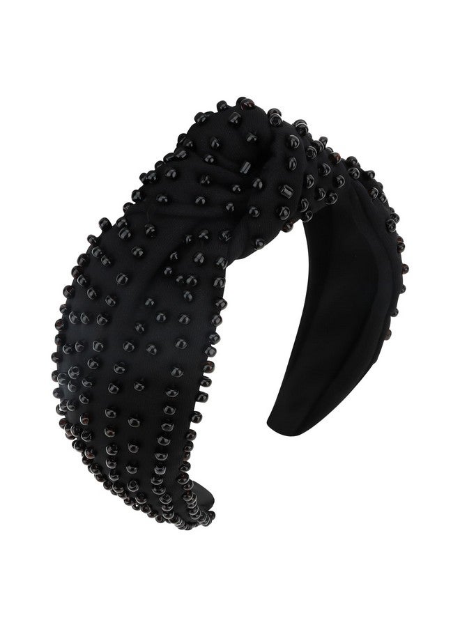YISSION 1PC Pearl Knotted Headband for Women Non Slip Beaded Headband Wide Pearl Headbands for women Jeweled Embellished Hairband Black Head Band Hair Accessories for Women Girls - Image 1