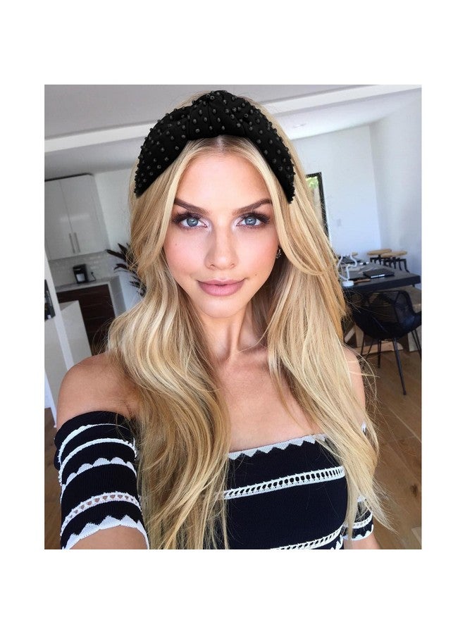 YISSION 1PC Pearl Knotted Headband for Women Non Slip Beaded Headband Wide Pearl Headbands for women Jeweled Embellished Hairband Black Head Band Hair Accessories for Women Girls - Image 4