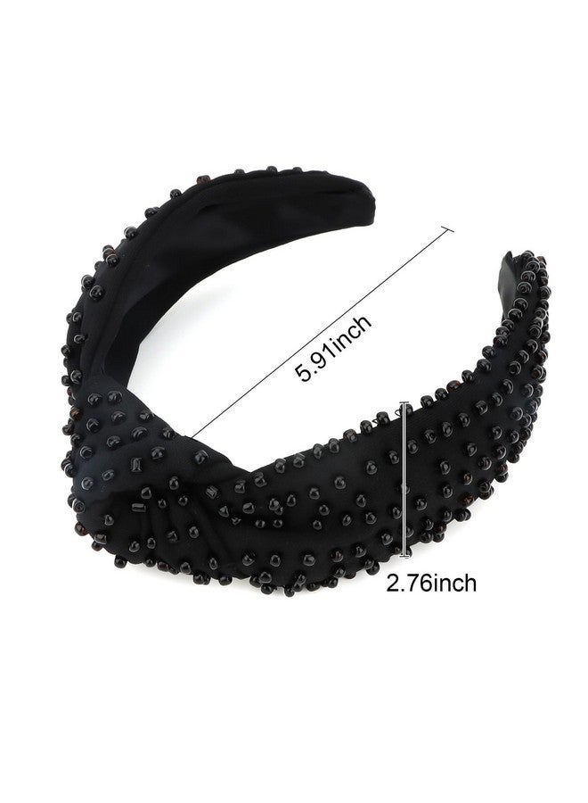 YISSION 1PC Pearl Knotted Headband for Women Non Slip Beaded Headband Wide Pearl Headbands for women Jeweled Embellished Hairband Black Head Band Hair Accessories for Women Girls - Image 5