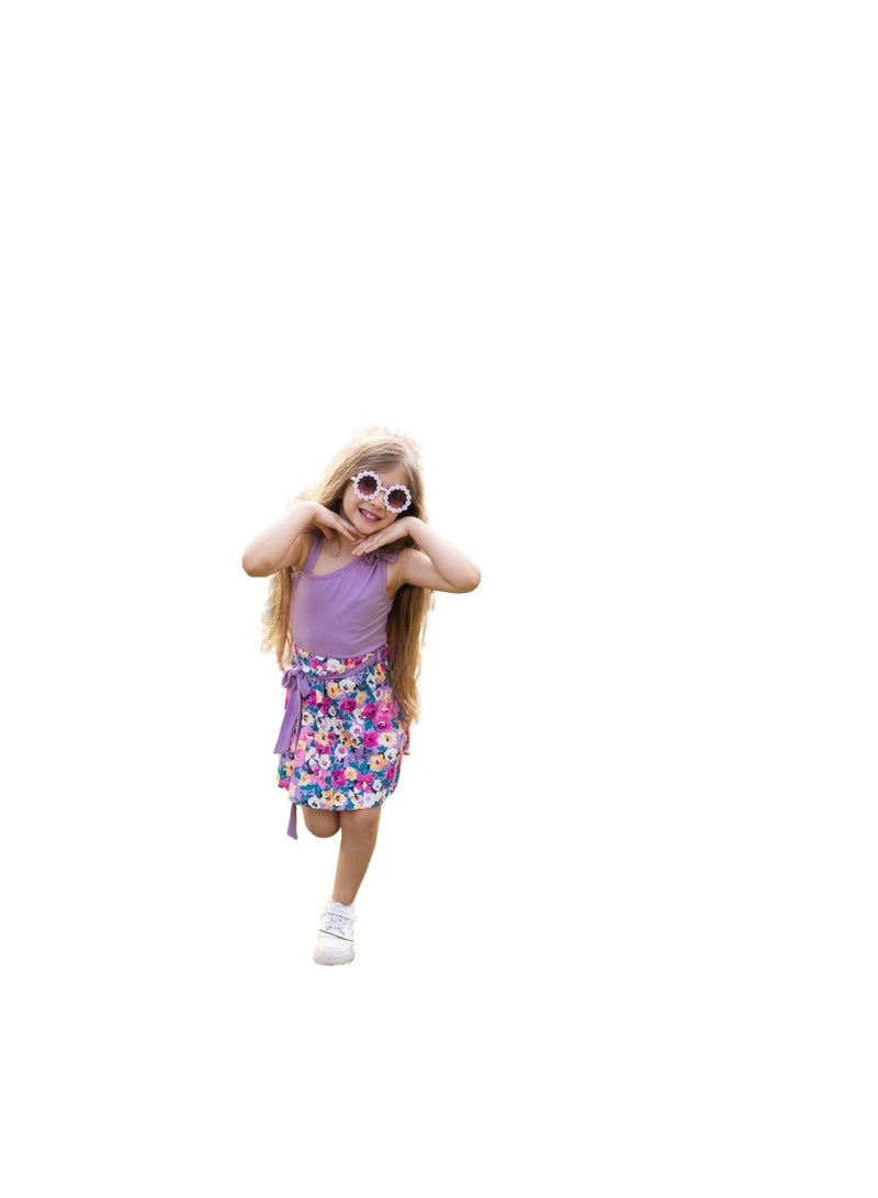 Girls 3-piece set: a mauve T-shirt, a floral pocket, and a belt  - Image 1