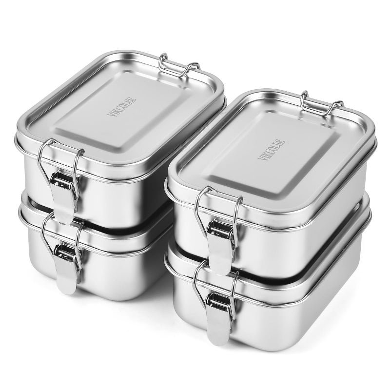 VIKCOLEE 4 PCS Stainless Steel Bento Box 550ml, Metal Lunch Box Food Containers, Steel Lunch Container for Home, Work, Camping - Image 1