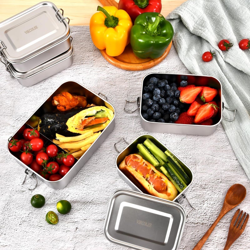 VIKCOLEE 4 PCS Stainless Steel Bento Box 550ml, Metal Lunch Box Food Containers, Steel Lunch Container for Home, Work, Camping - Image 3