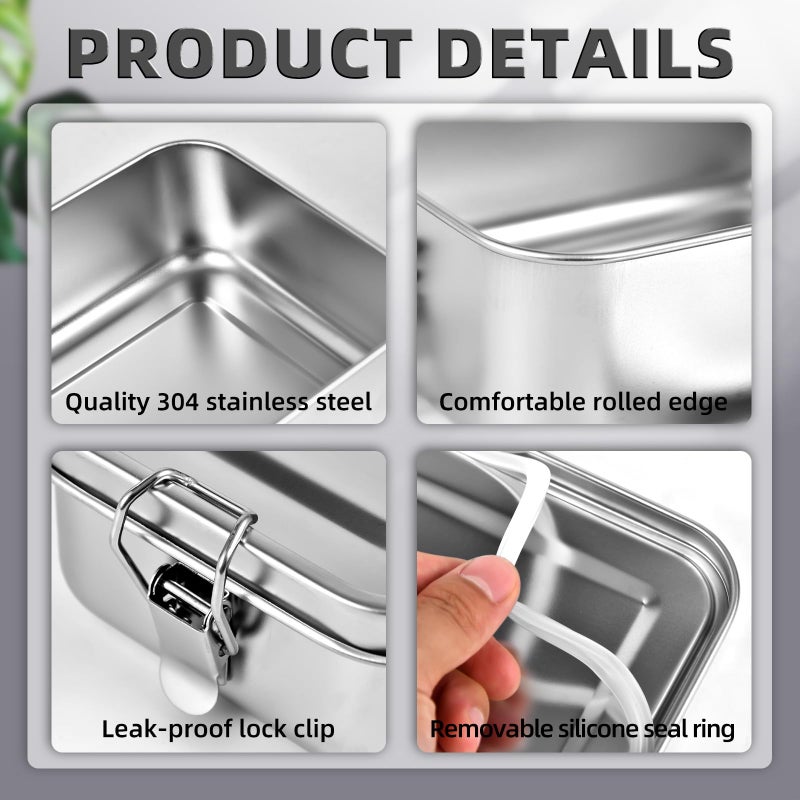 VIKCOLEE 4 PCS Stainless Steel Bento Box 550ml, Metal Lunch Box Food Containers, Steel Lunch Container for Home, Work, Camping - Image 5