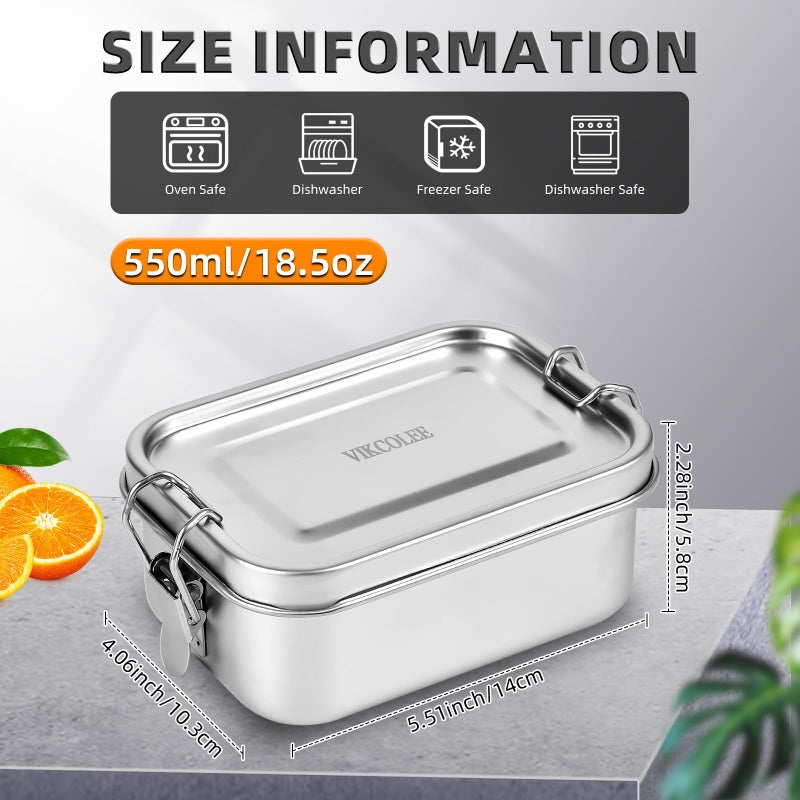 VIKCOLEE 4 PCS Stainless Steel Bento Box 550ml, Metal Lunch Box Food Containers, Steel Lunch Container for Home, Work, Camping - Image 2