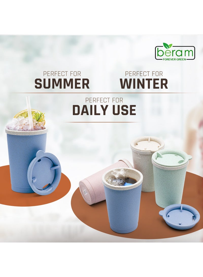 Beram Wheat Straw Coffee Cup with Lid, Eco-Friendly and Reusable, Double Wall Water Mug, Leak Proof, Daily Use Travel Cup  - Image 2