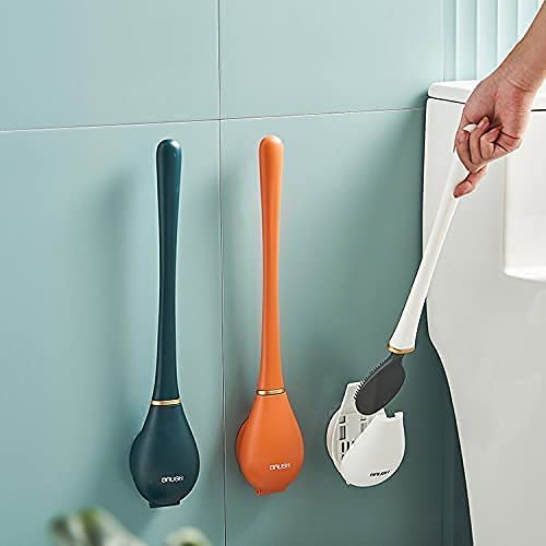 GLIVE LABEL Toilet Brush Antidrip Set Toilet Bowl Cleaner Brush NoSlip Long Handle Soft Silicone Toilet Brush with Wall Hoo