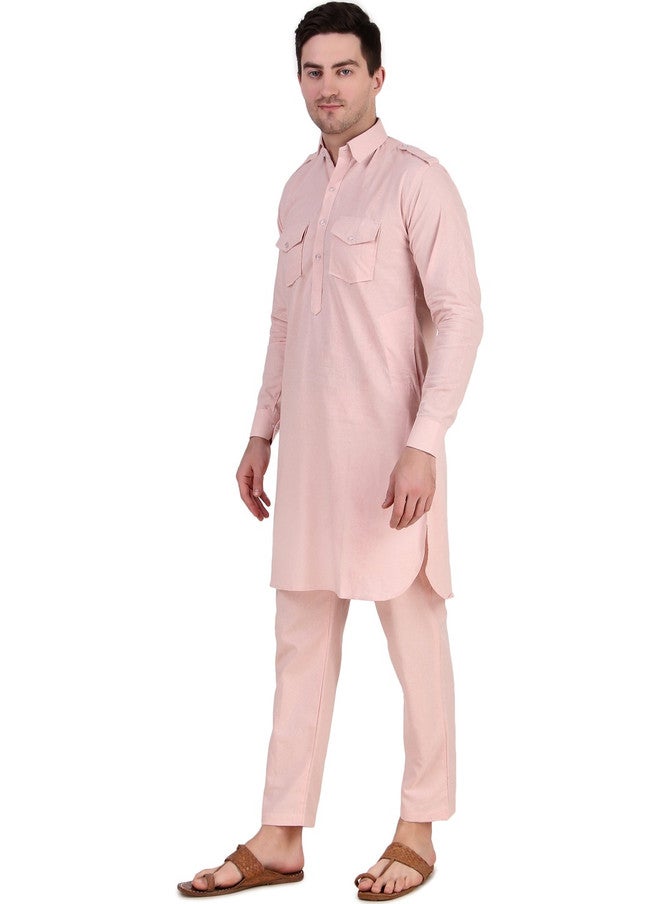 PREEN Adults-Men Pink Kurta Set with Salwar - Image 3