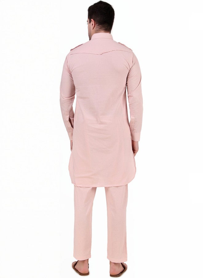PREEN Adults-Men Pink Kurta Set with Salwar - Image 5