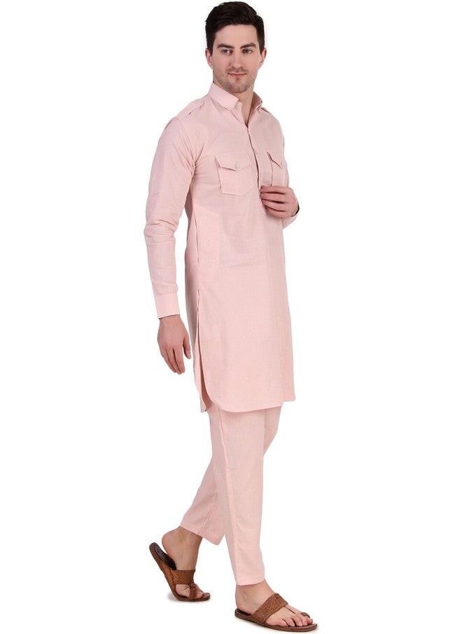 PREEN Adults-Men Pink Kurta Set with Salwar - Image 4