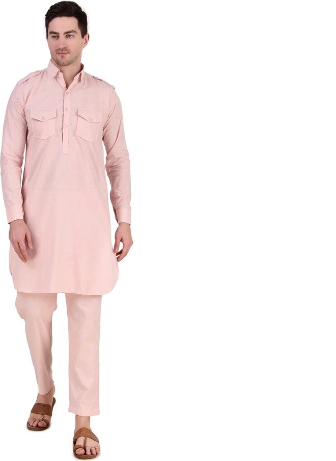 PREEN Adults-Men Pink Kurta Set with Salwar - Image 1