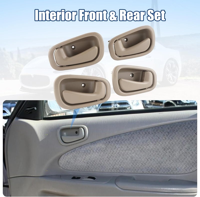 NPAUTO Interior Front Rear Door Handles Driver Passenger Side Pair Replacement for 1998 1999 2000 2001 2002 Toyota Corolla Chevy Prizm Manual Lock Beige/Tan - Image 2