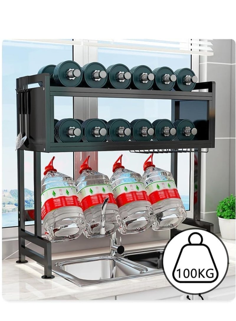 Heavy Duty Over The Sink Dish Rack, 3 Tier Metal Dish Drying Stander Plate Rack with Dust Cabinet, Large Kitchen Utensils Holder Dish Organizer with Anti-Slip Feet, Space Saver (Black)  - Image 5
