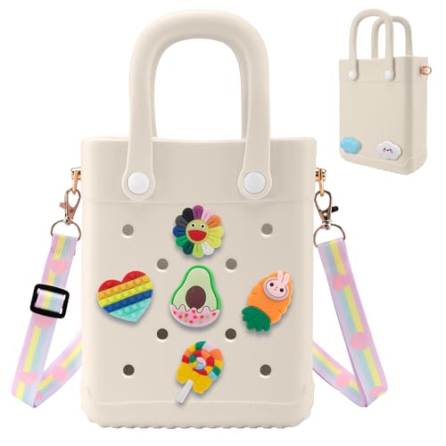 BKFOLIUM Mini Rubber Tote Bag, EVA Beach Tote with 30 Charms, Cute Bag for Little Girl & Women with Adjustable Shoulder Strap - Image 1