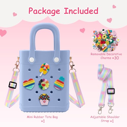BKFOLIUM Mini Rubber Tote Bag, EVA Beach Tote with 30 Charms, Cute Bag for Little Girl & Women with Adjustable Shoulder Strap - Image 5