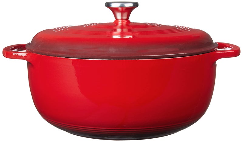 Lodge 7.5 Quart Enameled Cast Iron Dutch Oven with Lid â€“ Dual Handles â€“ Oven Safe up to 500Â° F or on Stovetop - Use to Marinate, Cook, Bake, Refrigerate and Serve â€“ Island Spice Red - Image 2