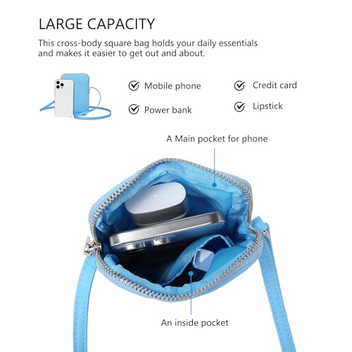 YONBEN Small Crossbody Purse Zipper Cell Phone Bag Mini Shoulder Purse Wallet Smart Phone Wallet with Credit Card Solts (Nylon-Sky Blue) - Image 5
