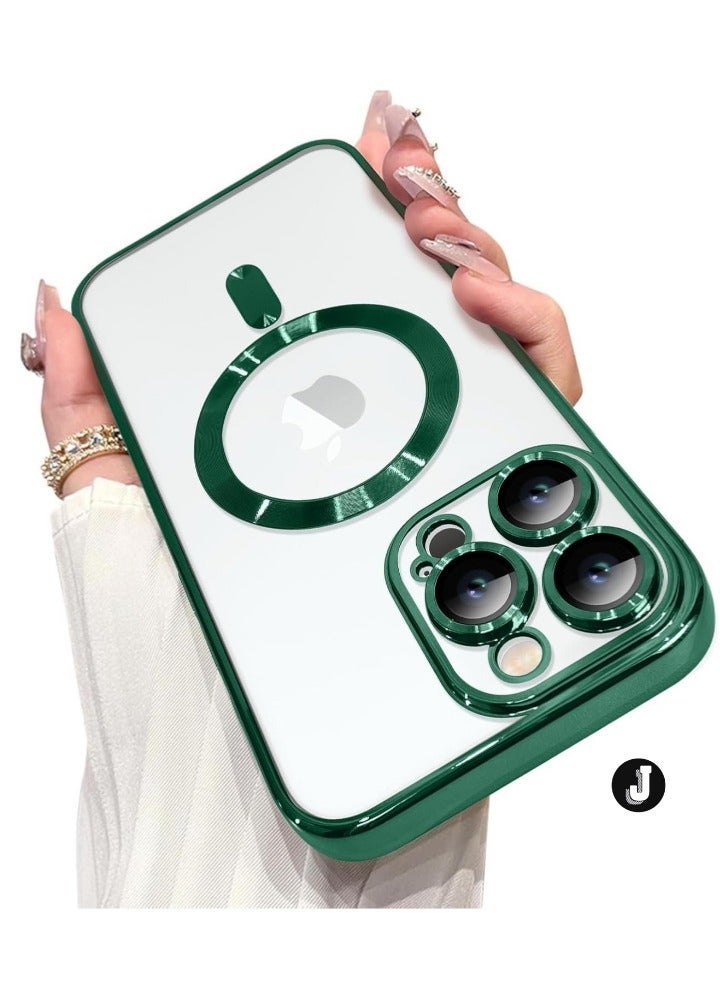 NEW "iPhone 16 Pro Magnetic Case with Built-in Camera Lens Protector – MagSafe Compatible, Soft TPU Anti-Scratch Shockproof Slim Clear Cover for Men & Women (Green)"