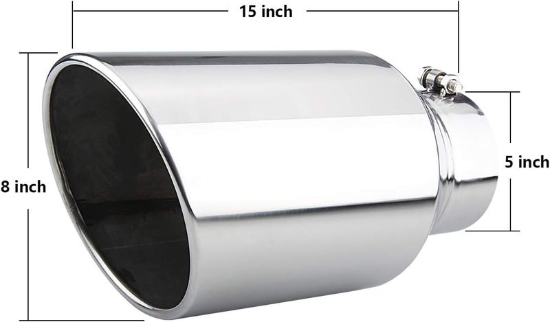 LCGP Polished Exhaust Tip - 5" Inlet, 8" Outlet, 15" Long, Rolled End Angle Cut - Image 2