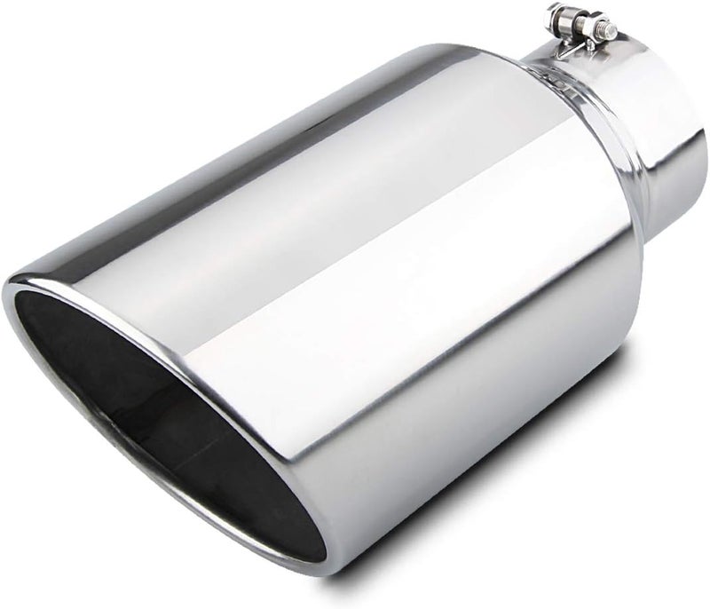 LCGP Polished Exhaust Tip - 5" Inlet, 8" Outlet, 15" Long, Rolled End Angle Cut - Image 1