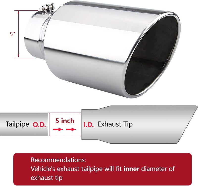 LCGP Polished Exhaust Tip - 5" Inlet, 8" Outlet, 15" Long, Rolled End Angle Cut - Image 3