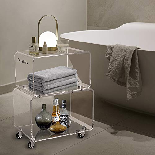 ONELUX 2119 Rolling Utility Cart Tower Rack for Kitchen Bathroom Laundry Dining Room PlacesAcrylic Mobile Storage Cart On Wheels