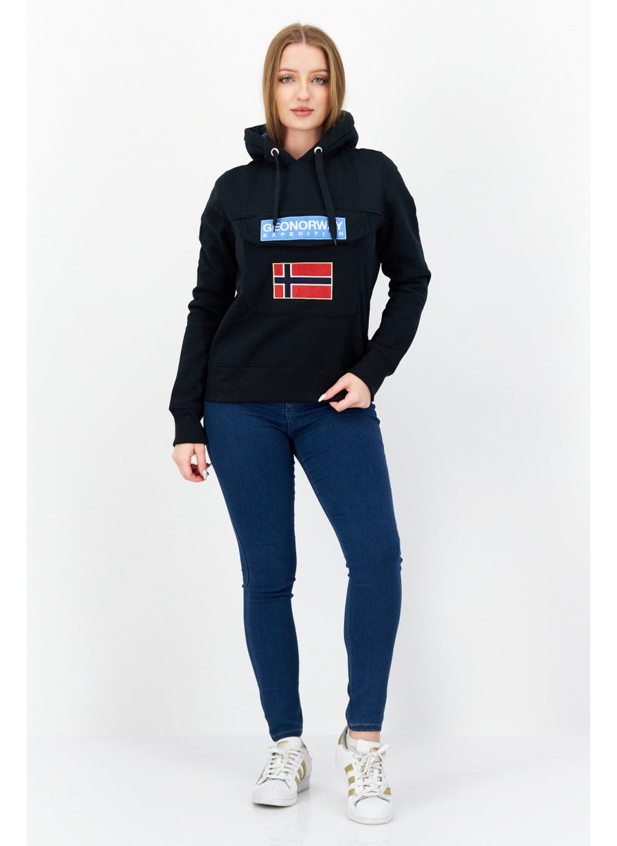 GEOGRAPHICAL NORWAY - Women Hooded Long Sleeve Embroiered Logo Sweatshirt, Navy - Image 1