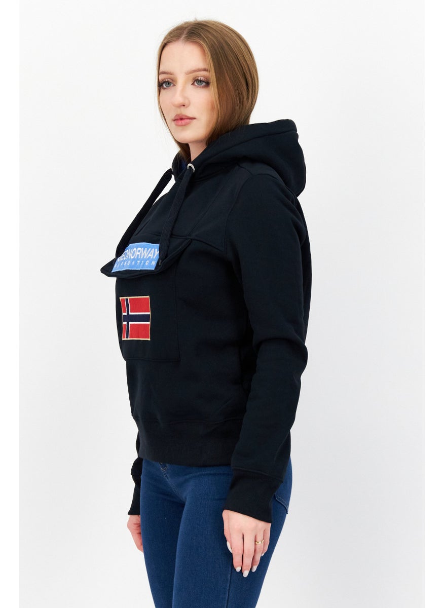 GEOGRAPHICAL NORWAY - Women Hooded Long Sleeve Embroiered Logo Sweatshirt, Navy - Image 1