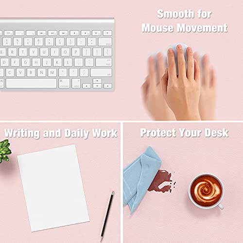Hsurbtra Desk Pad, 30" x 14" PU Leather Desk Mat, XL Extended Mouse Pad, Waterproof Desktop Blotter Protector, Non-Slip Ultra Thin Large Laptop Keyboard Writing Mat for Office Home, Pink - Image 4