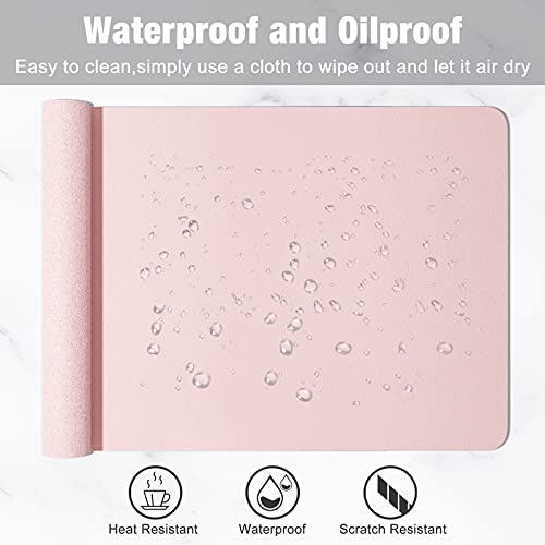 Hsurbtra Desk Pad, 30" x 14" PU Leather Desk Mat, XL Extended Mouse Pad, Waterproof Desktop Blotter Protector, Non-Slip Ultra Thin Large Laptop Keyboard Writing Mat for Office Home, Pink - Image 5