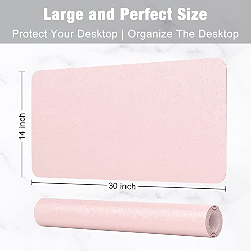 Hsurbtra Desk Pad, 30" x 14" PU Leather Desk Mat, XL Extended Mouse Pad, Waterproof Desktop Blotter Protector, Non-Slip Ultra Thin Large Laptop Keyboard Writing Mat for Office Home, Pink - Image 3