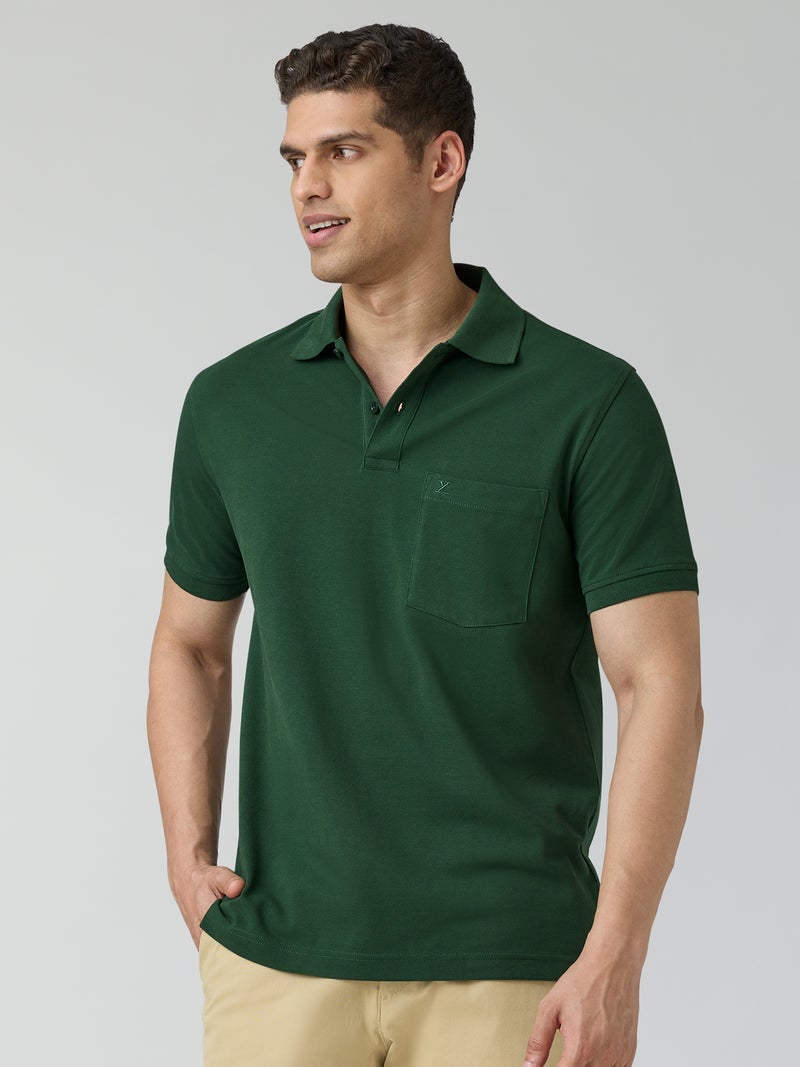 اكس واي اكس اكس قميص بولو رجالي من القطن بنصف كم بلون أخضر - Image 4