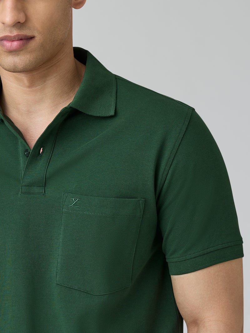 اكس واي اكس اكس قميص بولو رجالي من القطن بنصف كم بلون أخضر - Image 2