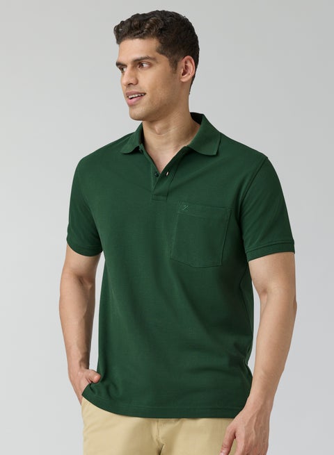Men's' Cotton Solid Halfsleeve Polo Tshirt Green
