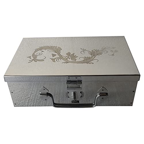 GvanyS Stainless Steel Steel Storage Boxes,Cash, Pooja Peti,Organizer,Safe Locker Box 9 inch Storage Box (Steel) W-9", H-3", L-6" Cash Box With Laser Print Design (Medium) - Image 4