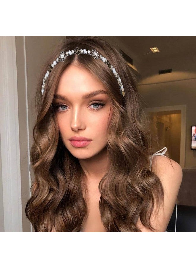 Urieo Vintage Crystal Diamonds Headbands Retro Pearl Flower Thin Hair Band Prom Hair Accessories For Women（Retro Silver） (Bpearl) - Image 3