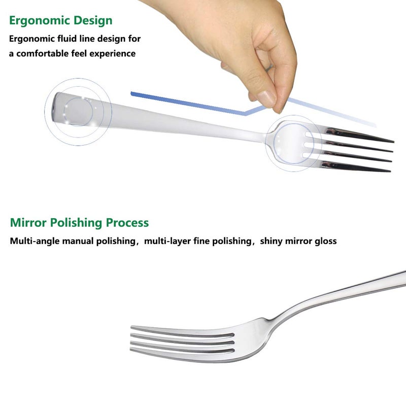 Faderic Dinner Forks Set  Table Forks  Flatware Forks Stainless Steel Mirror Polishing  8-Inch (Silver  6Pcs-Square Handle) - Image 3