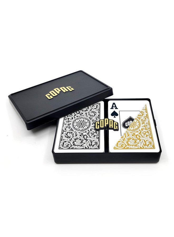Copag 1546 Design 100% Plastic Playing Cards, Bridge Size (Narrow) Black/Gold (Jumbo Index, 1 Set) - Image 1