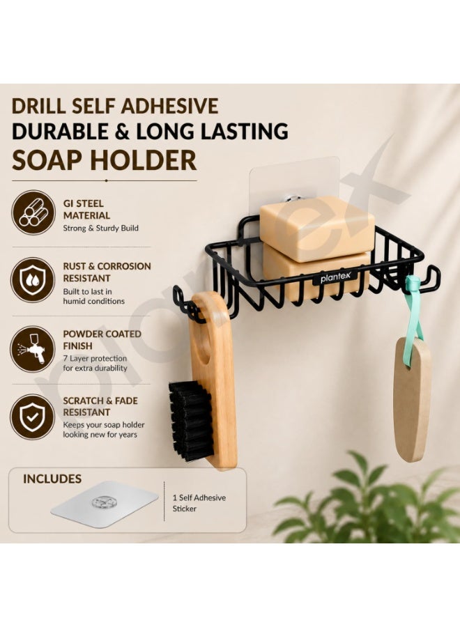 Plantex Soap Holder with Hook for Bathroom/GI Steel Soap Stand with Minor Surface Marks from Transit, Fully Quality Checked/Self- Adhesive Soap Dish Bathroom Accessories - (Black) - Image 2