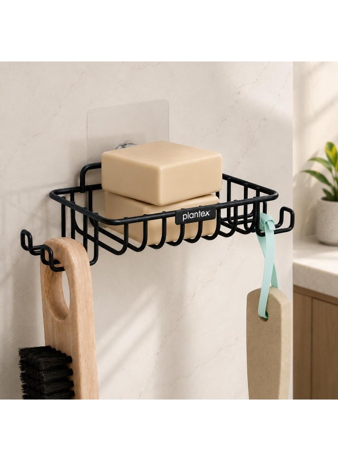 Plantex Soap Holder with Hook for Bathroom/GI Steel Soap Stand with Minor Surface Marks from Transit, Fully Quality Checked/Self- Adhesive Soap Dish Bathroom Accessories - (Black) - Image 1