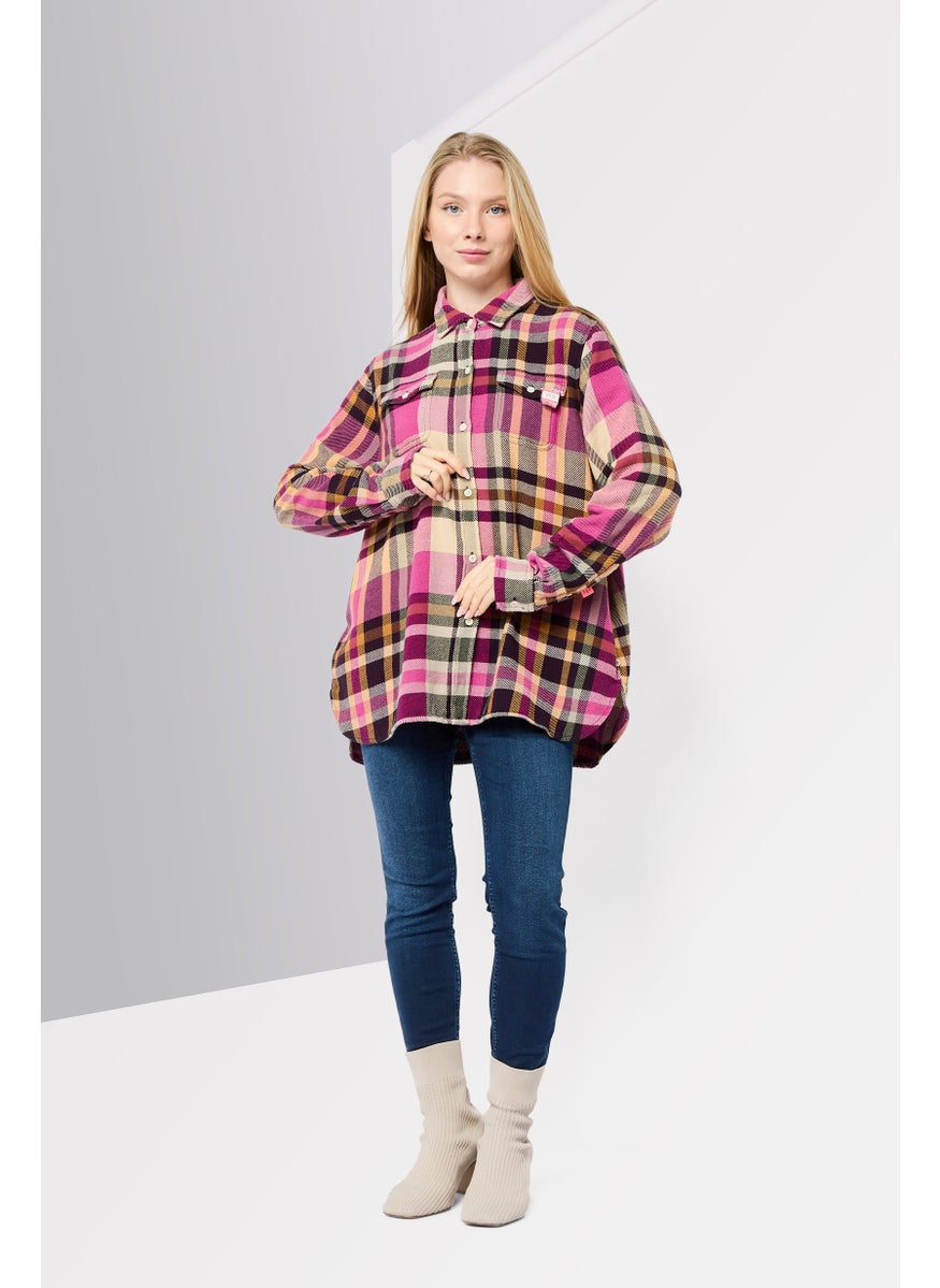 Scotch & Soda Women Spread Collar Long Sleeves Plaid Shirt, Multicolor  - Image 2