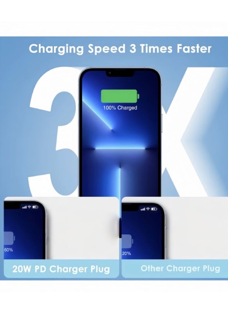 Generic - iPhone 20W Fast Charger | USB C Wall Fast Charger with USB C to Lightning Cable Compatible with iPhone 14/14 Pro/14 Pro Max/13/12/SE2020/11/XR/XS Max/X/iPad - Image 1