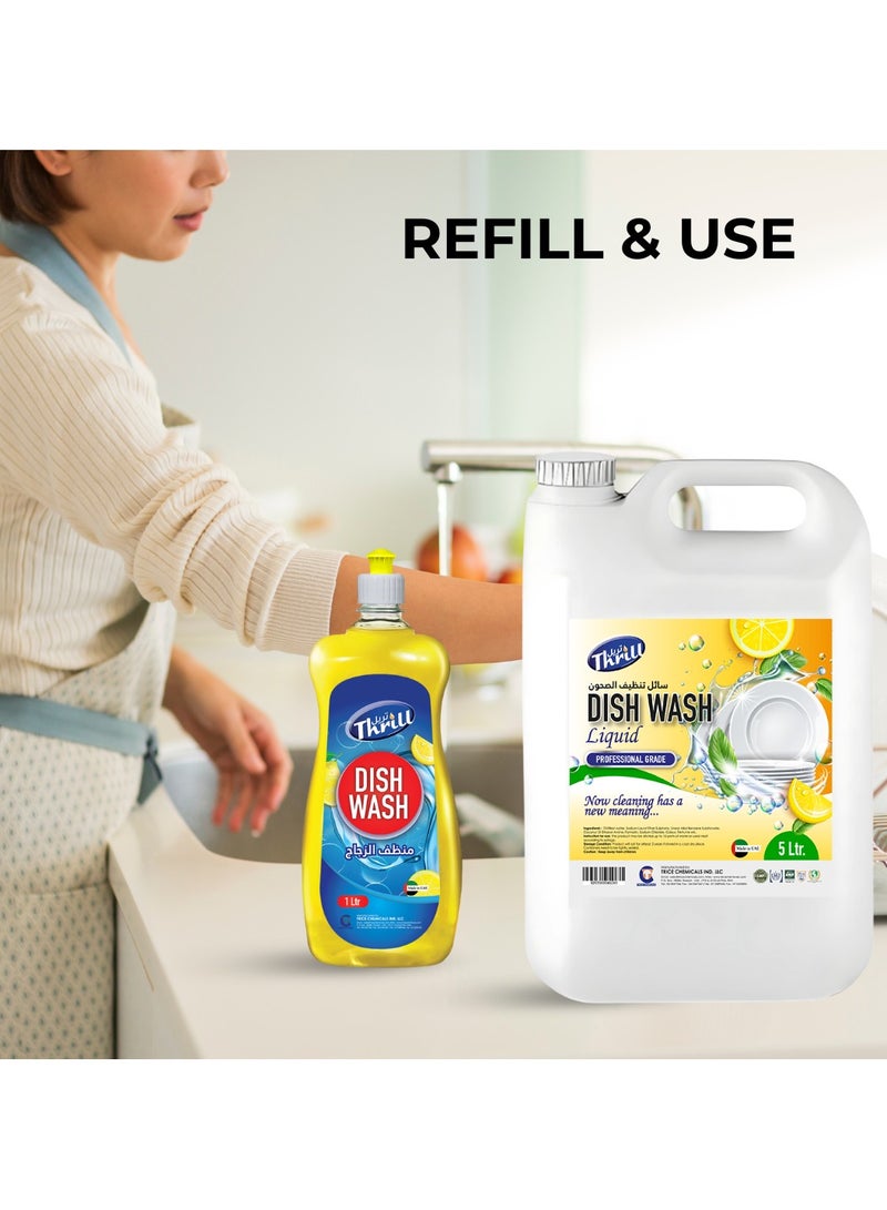 Thrill Professional Lemon Dish Wash Liquid 5L – Powerful Grease Removal, Long-Lasting Fresh Lemon Scent, Gentle on Hands - Image 2