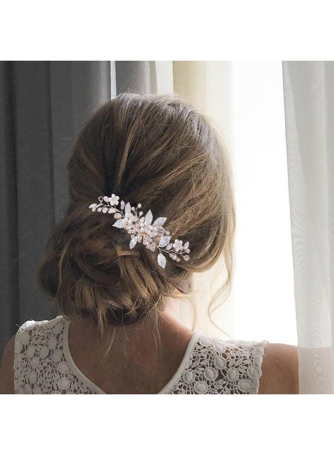 Foyte Crystal Leaf Hair Comb Wedding Headpiece Silver Rhinestone Hair Piece Bride Pearl Hair Accessories for Women and Girls - Image 3