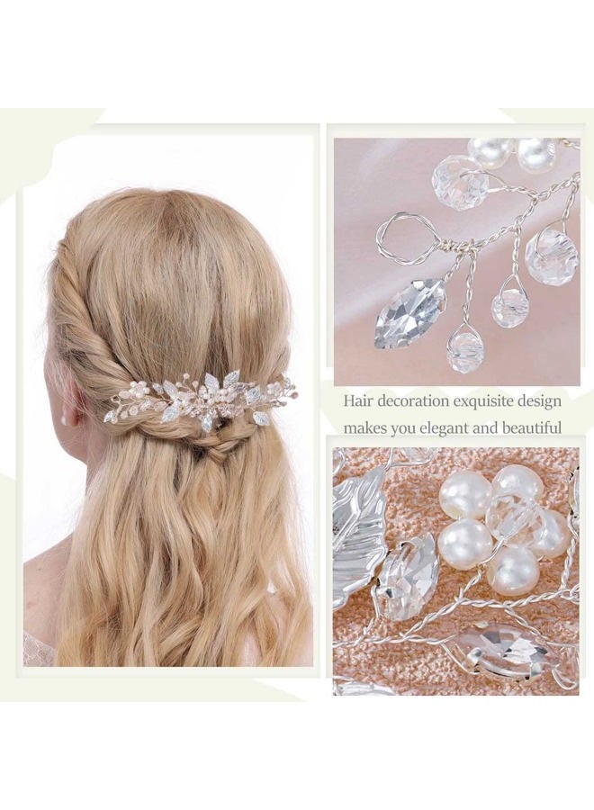 Foyte Crystal Leaf Hair Comb Wedding Headpiece Silver Rhinestone Hair Piece Bride Pearl Hair Accessories for Women and Girls - Image 4