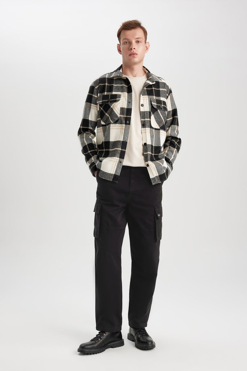 DeFacto Beige Man Relax Fit Checkered Cotton Long Sleeve Shirt Casual - Image 5